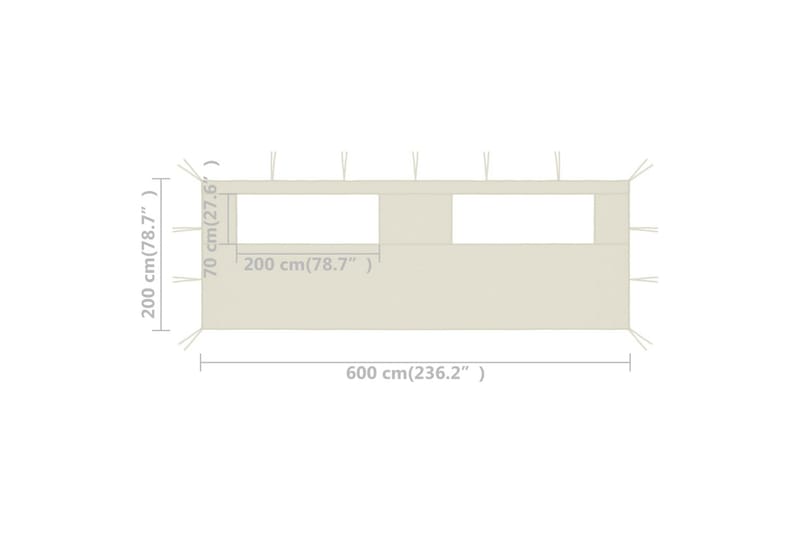 Sidevegg til paviljong med vinduer 6x2 m kremhvit - Krem - Komplett paviljong