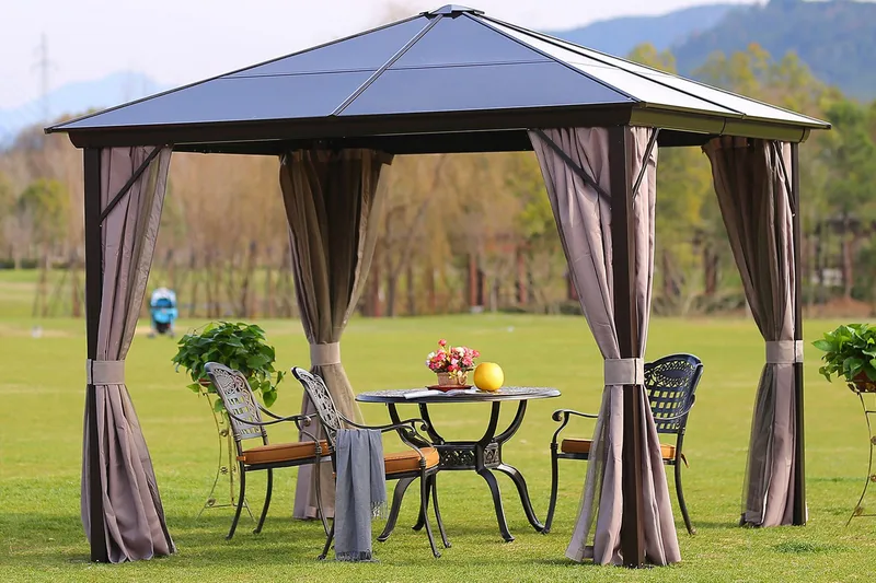 Sunsetia Paviljong 300x300x267 cm Polykarbonattak - Brun/Beige - Hagemøbler - Solbeskyttelse - Paviljonger - Komplett paviljong