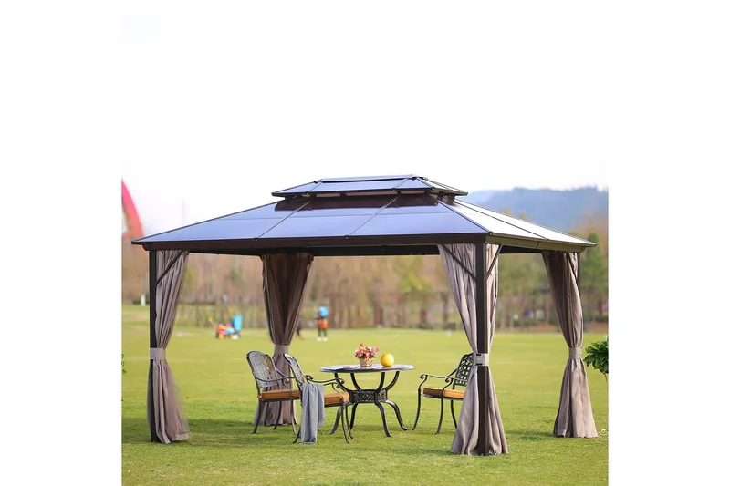 Sunsetia Paviljong 300x400x270 cm Polykarbonattak - Beige - Hagemøbler - Solbeskyttelse - Paviljonger - Komplett paviljong