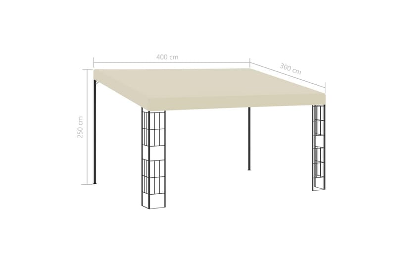 Veggmontert paviljong 3x4 m kremhvit stoff - Komplett paviljong