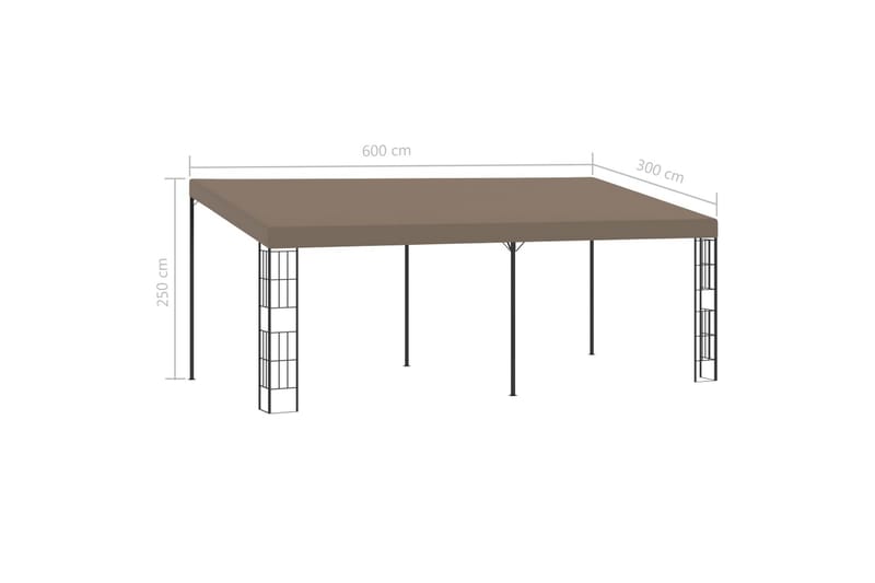 Veggmontert paviljong 6x3 m gråbrun stoff - Taupe - Hagemøbler - Solbeskyttelse - Paviljonger - Komplett paviljong