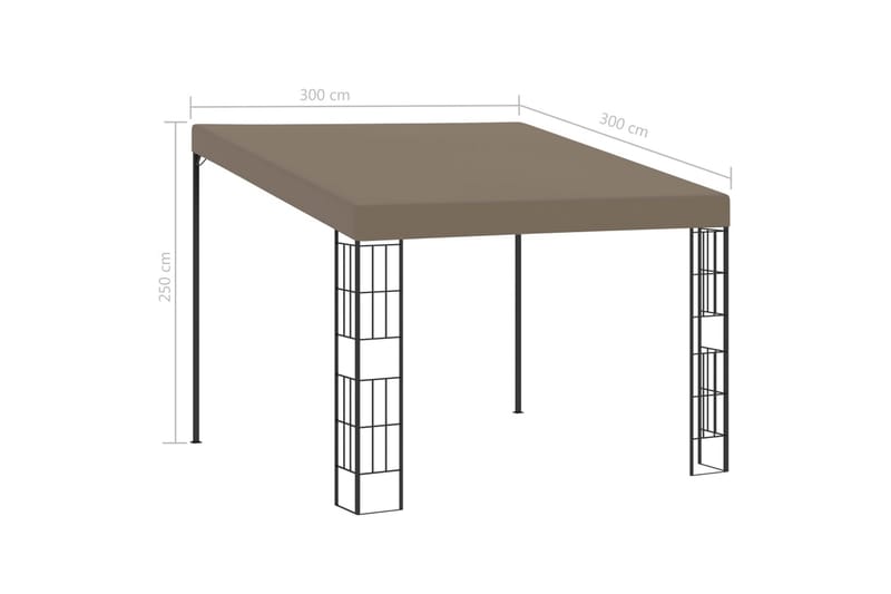 Veggmontert paviljong 3x3 m gråbrun stoff - Taupe - Komplett paviljong