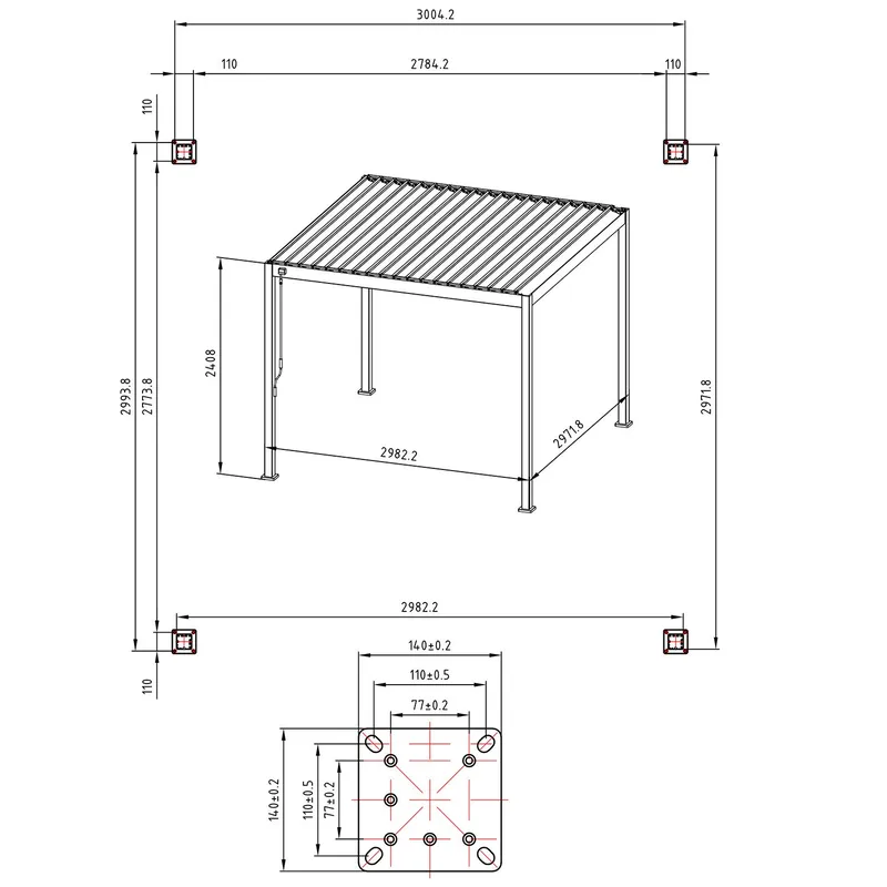 Lysthus HOME4YOU Mirador-88 3x3M, mørk grå - mørkegrå - Hagemøbler - Solbeskyttelse - Paviljonger - Komplett paviljong