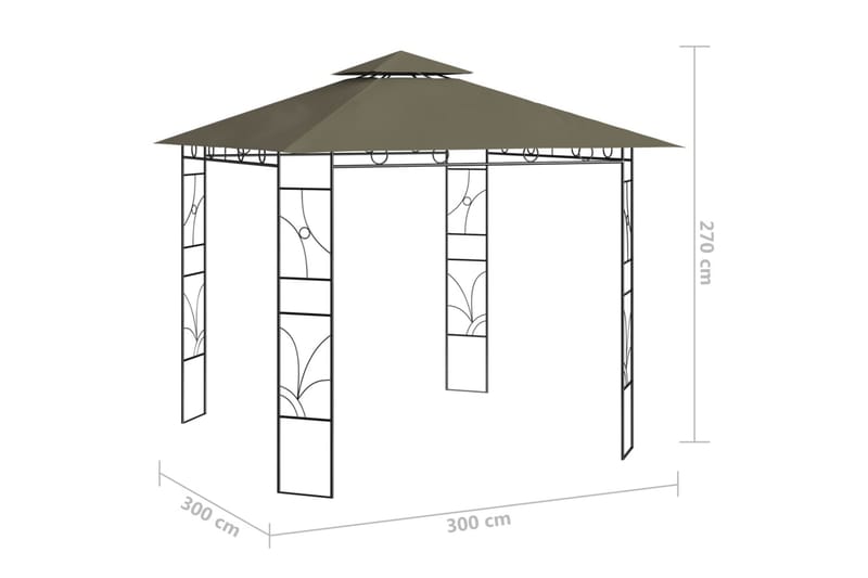Paviljong 3x3x2,7 m gråbrun 160 g/m² - Taupe - Komplett paviljong