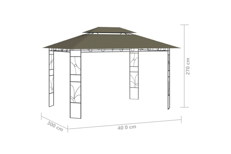 Paviljong 4x3x2,7 m gråbrun 160 g/m² - Taupe - Komplett paviljong