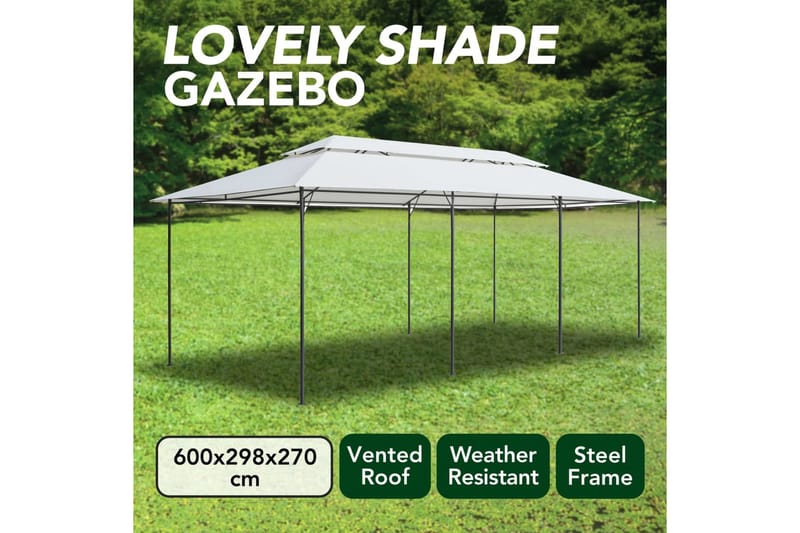 Paviljong 600x298x270 cm hvit 180g/m² - Hvit - Hagemøbler - Solbeskyttelse - Paviljonger