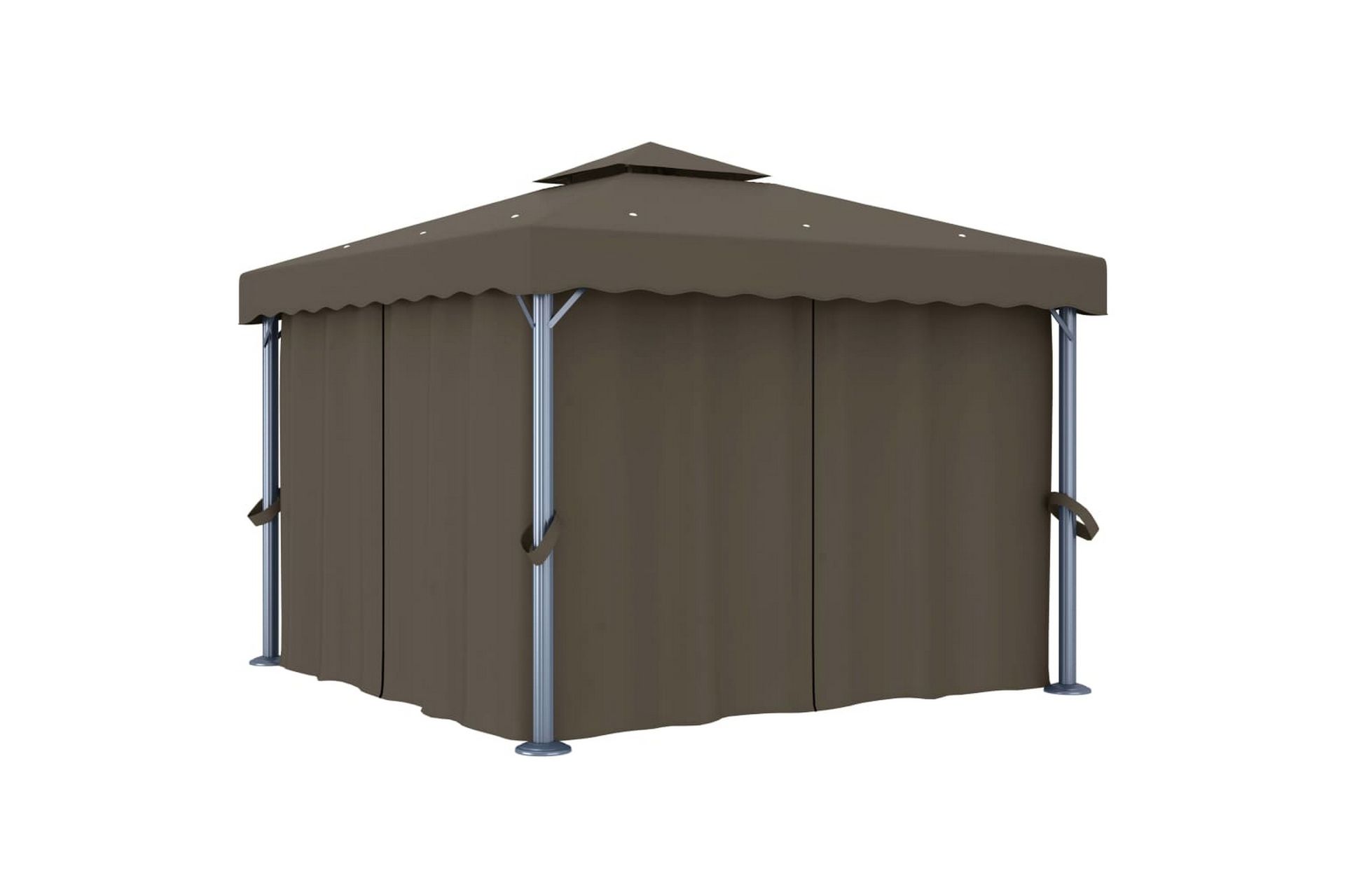 Paviljong med gardin 3x3 m gråbrun aluminium - Taupe - Hagemøbler - Solbeskyttelse - Paviljonger - Komplett paviljong