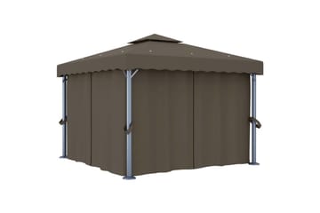 Paviljong med gardin 3x3 m gråbrun aluminium - Taupe - Hagemøbler - Solbeskyttelse - Paviljonger - Komplett paviljong