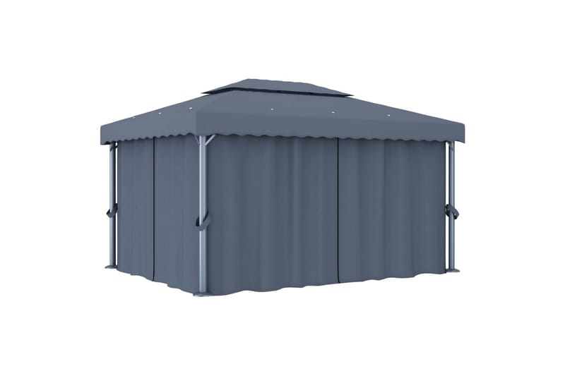 Paviljong med gardin og strenglys 4x3 m antrasitt - Antrasittgrå - Hagemøbler - Solbeskyttelse - Paviljonger - Komplett paviljong
