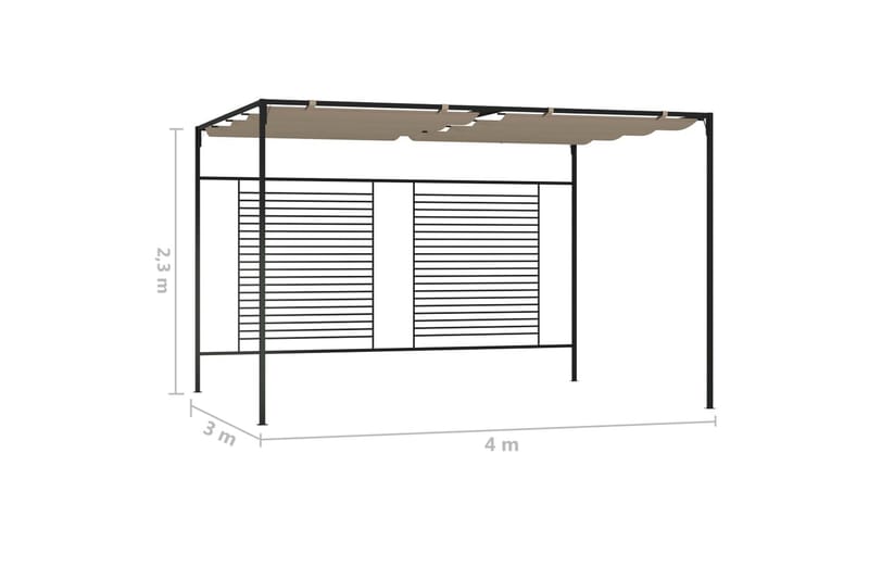 Paviljong med uttrekkbart tak 3x4x2,3 m gråbrun 180 g/m² - Taupe - Komplett paviljong