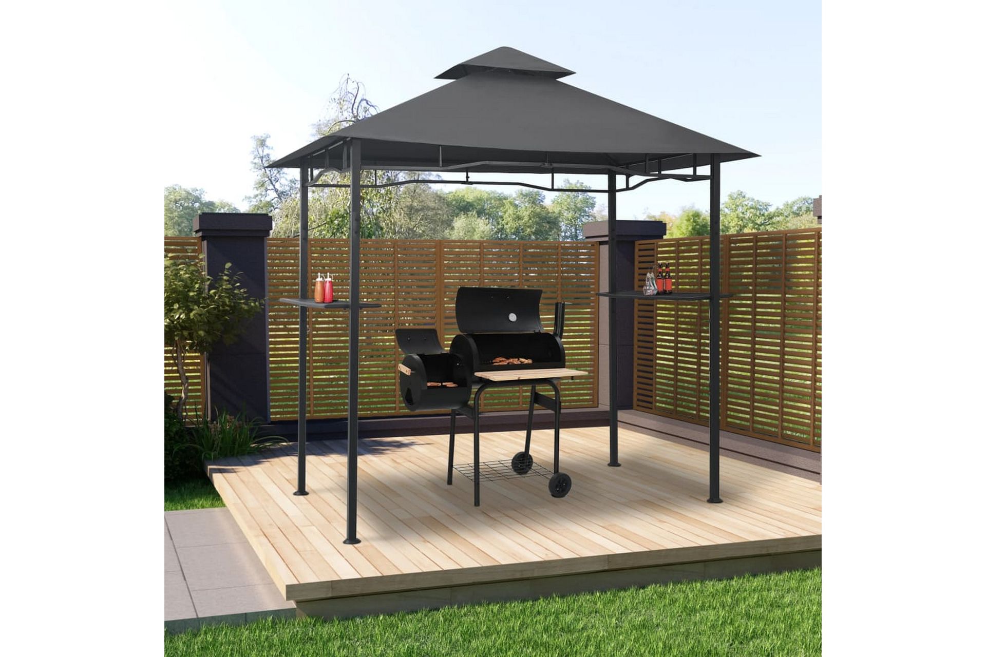 Paviljong til grilling 240x150x255 cm antrasitt stål - Grå - Hagemøbler - Solbeskyttelse - Paviljonger - Paviljongtak