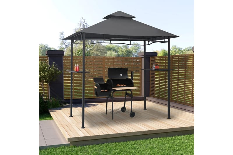 Paviljong til grilling 240x150x255 cm antrasitt stål - Grå - Hagemøbler - Solbeskyttelse - Paviljonger - Paviljongtak