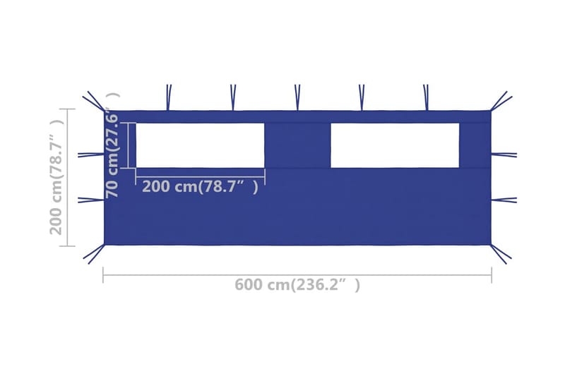 Sidevegg til paviljong med vinduer 6x2 m blå - Blå - Hagemøbler - Solbeskyttelse - Paviljonger - Paviljongvegger
