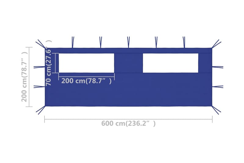 Sidevegg til paviljong med vinduer 6x2 m blå - Blå - Paviljongvegger