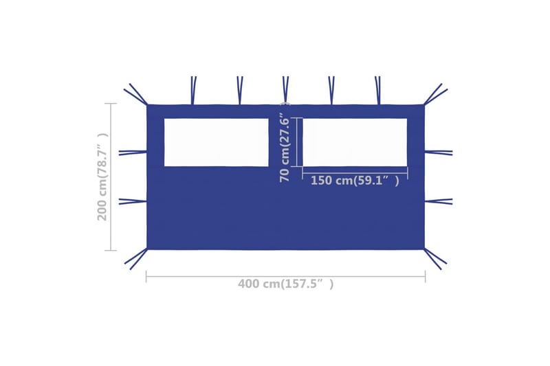 Sidevegg til paviljong med vinduer 4x2 m blå - Blå - Hagemøbler - Solbeskyttelse - Paviljonger - Paviljongvegger