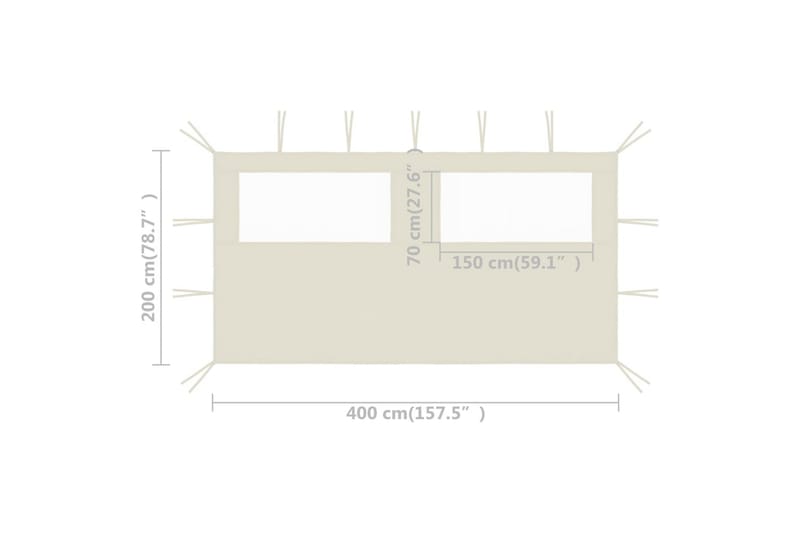 Sidevegg til paviljong med vinduer 4x2 m kremhvit - Krem - Hagemøbler - Solbeskyttelse - Paviljonger - Paviljongvegger