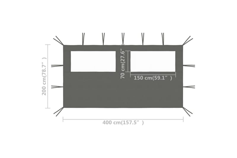 Sidevegg til paviljong med vinduer 4x2 m antrasitt - Antrasittgrå - Hagemøbler - Solbeskyttelse - Paviljonger - Paviljongvegger
