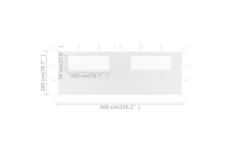 Sidevegg til paviljong med vinduer 6x2 m hvit - Hvit - Hagemøbler - Solbeskyttelse - Paviljonger - Paviljongvegger