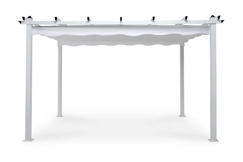 Frittstående pergola med sammenleggbart tak for terrasse og hage 4x3, Hvit / Aluminium