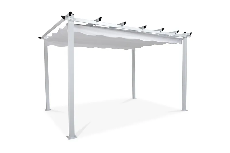 Frittstående pergola med sammenleggbart tak for terrasse og hage 4x3 - Hvit / Aluminium - Hagemøbler - Solbeskyttelse - Pergola