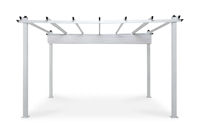 Frittstående pergola med sammenleggbart tak for terrasse og hage 4x3 - Hvit / Aluminium - Hagemøbler - Solbeskyttelse - Pergola
