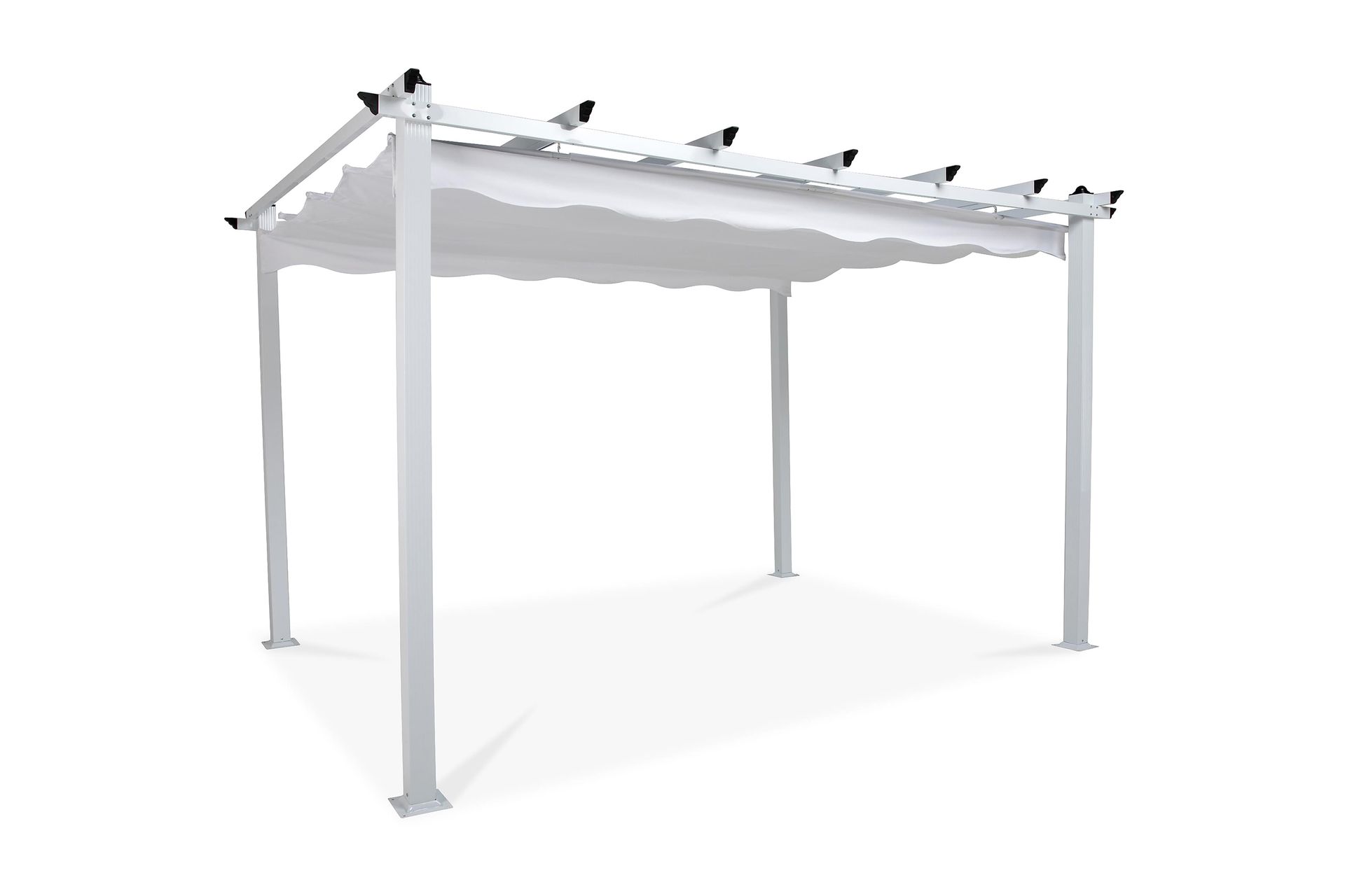 Frittstående pergola med sammenleggbart tak for terrasse og hage 4x3 - Hvit / Aluminium - Hagemøbler - Solbeskyttelse - Pergola
