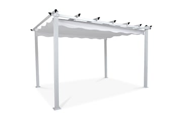 Frittstående pergola med sammenleggbart tak for terrasse og hage 4x3 - Hvit / Aluminium - Hagemøbler - Solbeskyttelse - Pergola