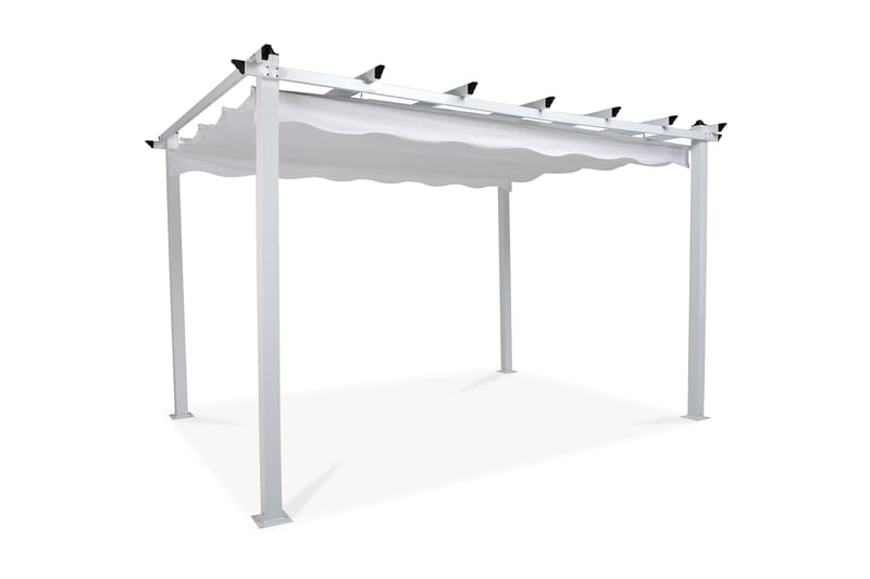 Frittstående pergola med sammenleggbart tak for terrasse og hage 4x3 - Hvit / Aluminium - Hagemøbler - Solbeskyttelse - Pergola