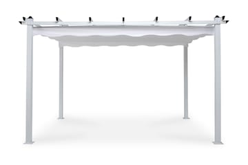 Frittstående pergola med sammenleggbart tak for terrasse og hage 4x3 - Hvit / Aluminium - Hagemøbler - Solbeskyttelse - Pergola