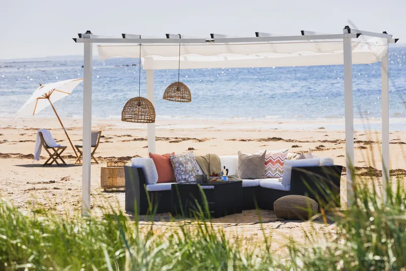 Frittstående pergola med sammenleggbart tak for terrasse og hage 4x3 - Hvit / Aluminium - Hagemøbler - Solbeskyttelse - Pergola