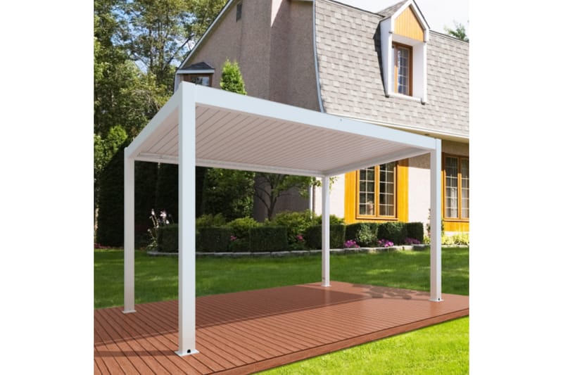 Pergola Motordrevet 3x4 m - Hvit - Hagemøbler - Solbeskyttelse - Pergola