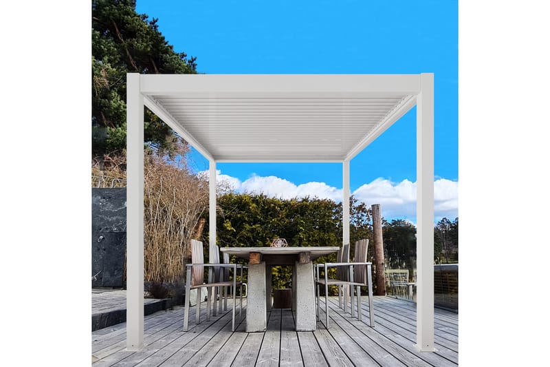 Pergola Motordrevet 3x4 m - Hvit - Hagemøbler - Solbeskyttelse - Pergola