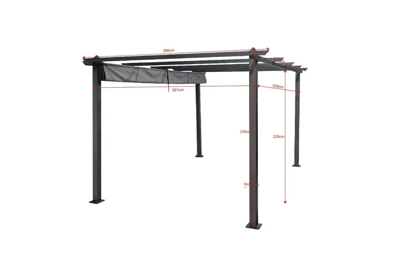 Porto stor pergola 4x3 m i aluminium med tak - Mørkgrå - Hagemøbler - Solbeskyttelse - Pergola