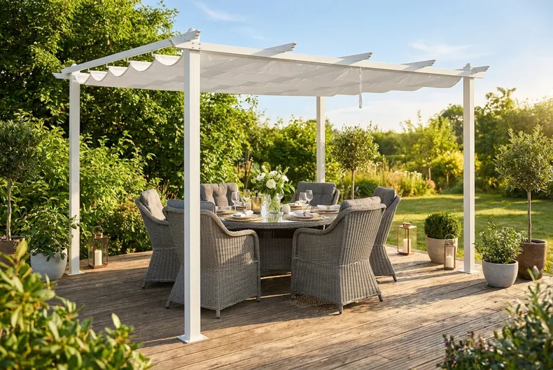 Porto stor pergola 4x3 m i aluminium med tak - Hvit - Hagemøbler - Solbeskyttelse - Pergola