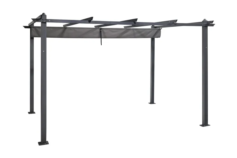 Porto stor pergola 4x3 m i aluminium med tak - Mørkgrå - Hagemøbler - Solbeskyttelse - Pergola