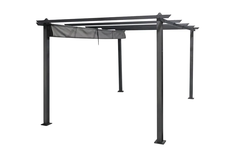 Porto stor pergola 4x3 m i aluminium med tak - Mørkgrå - Hagemøbler - Solbeskyttelse - Pergola
