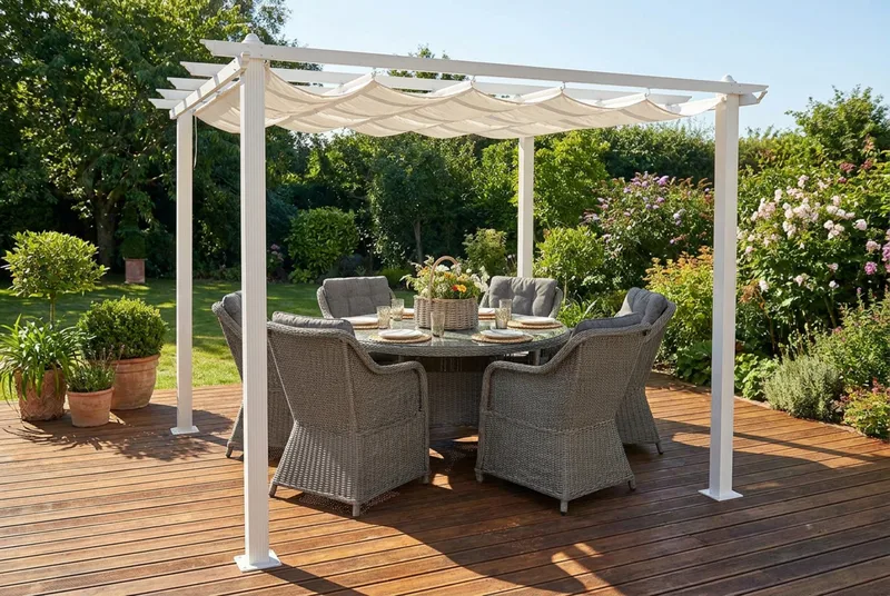 Porto pergola 3x3 m i aluminium med tak for solskjerming - Hvit - Hagemøbler - Solbeskyttelse - Pergola
