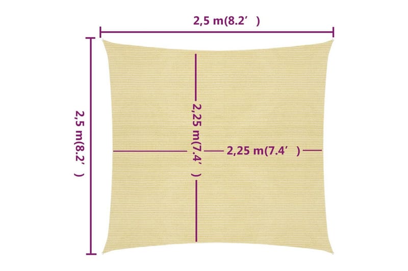 Solseil 160 g/m² beige 2,5x2,5 m HDPE - Beige - Hagemøbler - Solbeskyttelse - Solseil