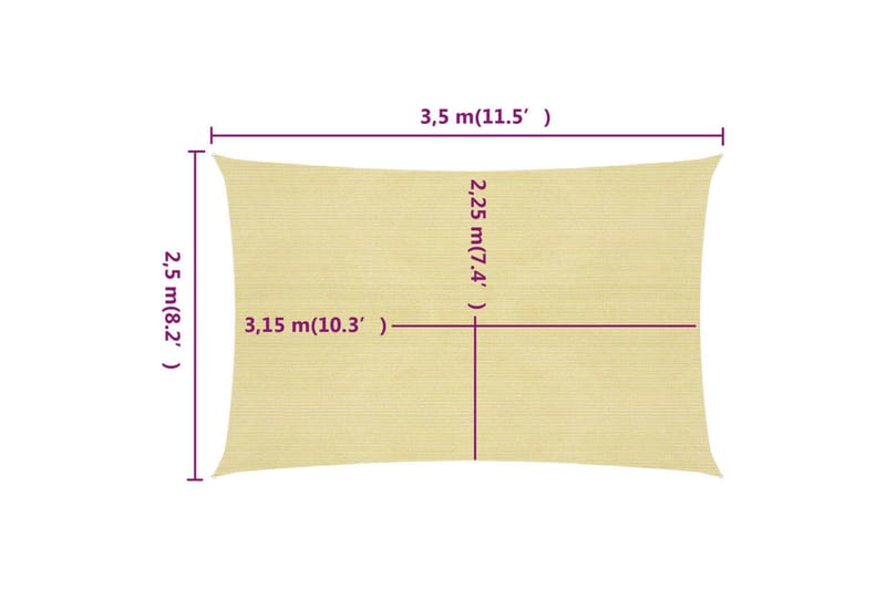 Solseil 160 g/m² beige 2,5x3,5 m HDPE - Beige - Hagemøbler - Solbeskyttelse - Solseil