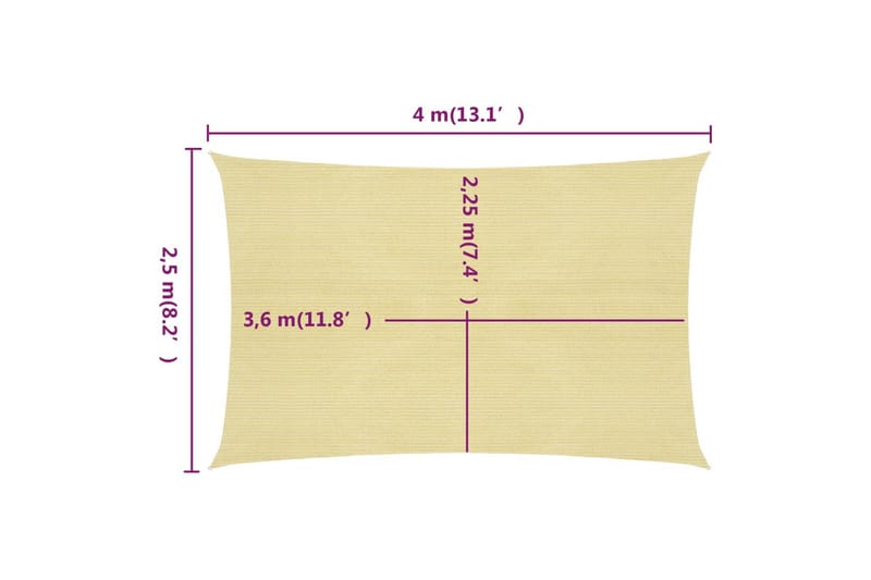 Solseil 160 g/m² beige 2,5x4 m HDPE - Beige - Hagemøbler - Solbeskyttelse - Solseil