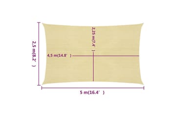 Solseil 160 g/m² beige 2,5x5 m HDPE - Beige - Hagemøbler - Solbeskyttelse - Solseil
