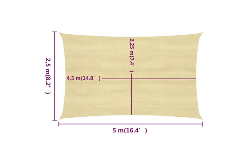 Solseil 160 g/m² beige 2,5x5 m HDPE - Beige - Hagemøbler - Solbeskyttelse - Solseil