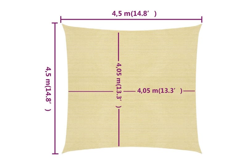 Solseil 160 g/m² beige 4,5x4,5 m HDPE - Beige - Hagemøbler - Solbeskyttelse - Solseil
