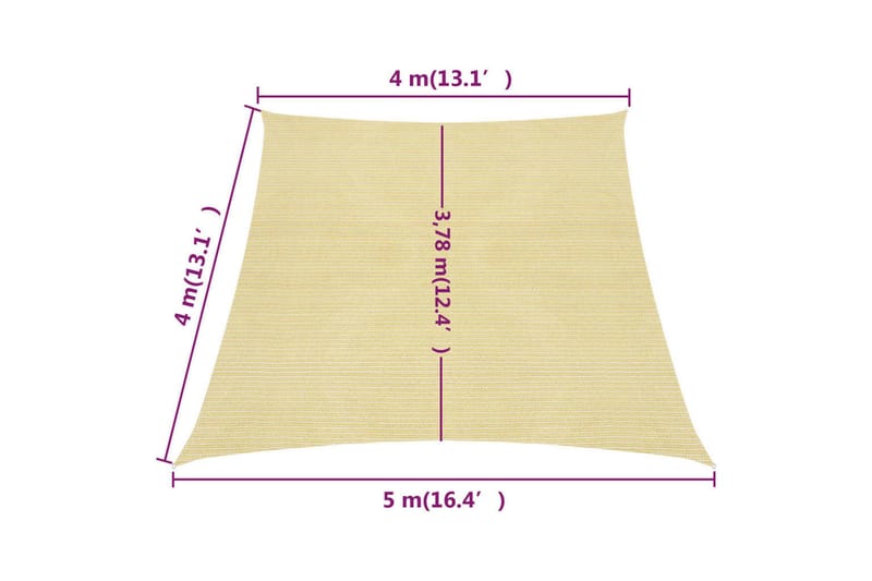 Solseil 160 g/m² beige 4/5x4 m HDPE - Beige - Hagemøbler - Solbeskyttelse - Solseil