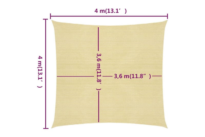 Solseil 160 g/m² beige 4x4 m HDPE - Beige - Hagemøbler - Solbeskyttelse - Solseil