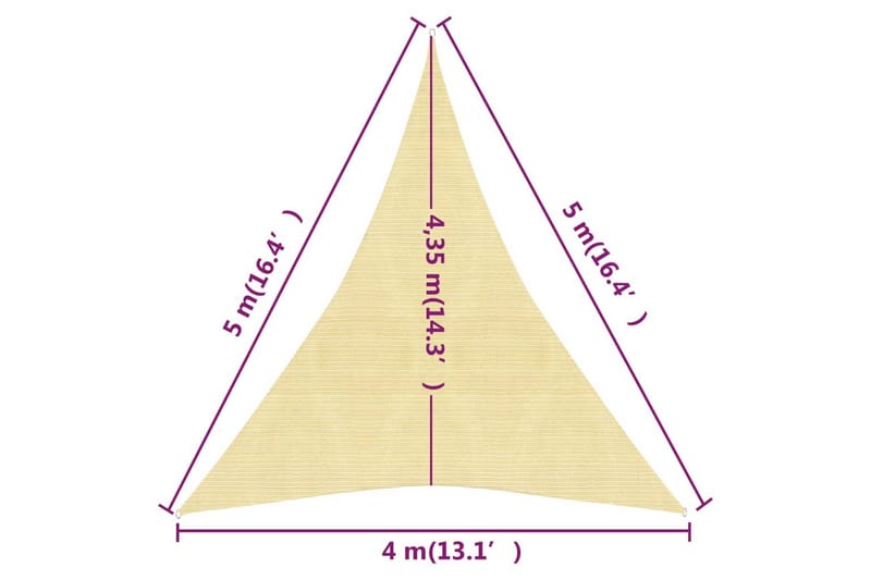 Solseil 160 g/m² beige 4x5x5 m HDPE - Beige - Solseil