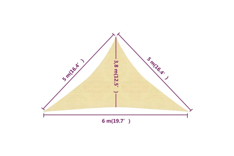 Solseil 160 g/m² beige 5x5x6 m HDPE - Beige - Hagemøbler - Solbeskyttelse - Solseil