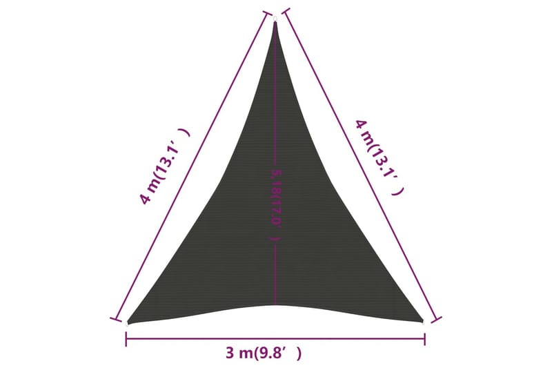 Solseil 160 g/m² antrasitt 3x4x4 m HDPE - Antrasittgrå - Hagemøbler - Solbeskyttelse - Solseil