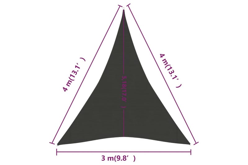 Solseil 160 g/m² antrasitt 3x4x4 m HDPE - Antrasittgrå - Solseil