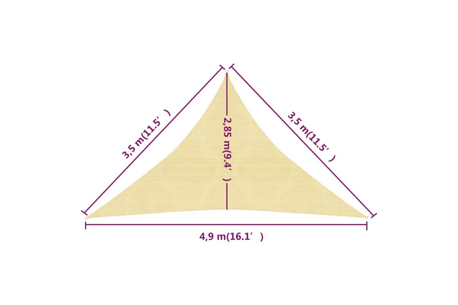 Solseil 160 g/m² beige 3,5x3,5x4,9 m HDPE - Beige - Hagemøbler - Solbeskyttelse - Solseil